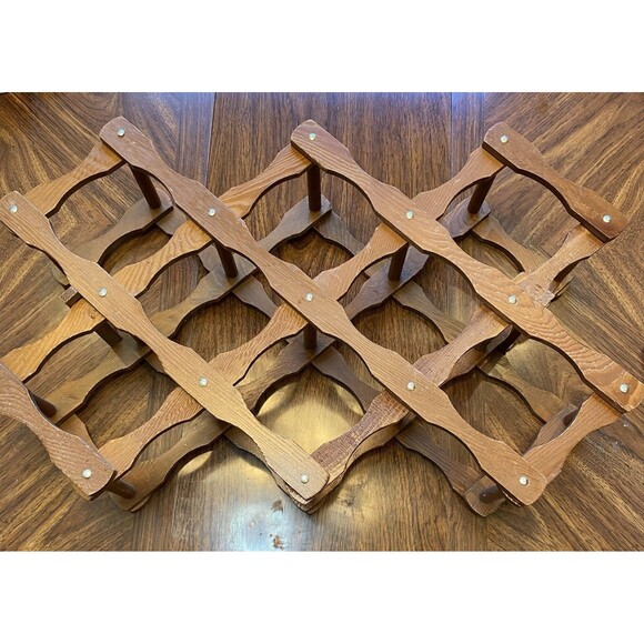 Unbranded Other - Vtg Wine Rack Accordion Wine Bottles Folding Wood Stand Expanding